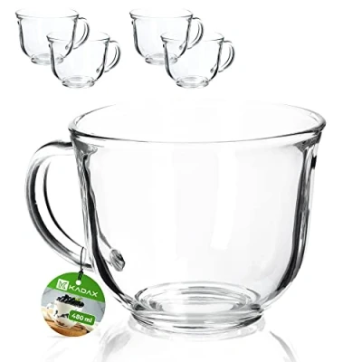 Afbeelding van KADAX Theeglazen met handvat 480 ml glazen kopjes vaatwasmachinebestendige koffieglazen voor warme en koude dranken koffiemokken sapglazen (480 ml/4 stuks)