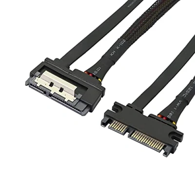 Afbeelding van GELRHONR 22 Pin Sata Extension Cable 7+15 Male naar Female DATA en Power Combo Kabel met Vergrendeling, voor HDD, SSD, Optische Drives (6Gbps/s) 19&quot;