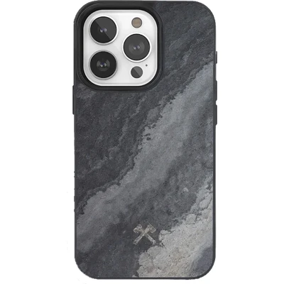 Afbeelding van Apple iPhone 15 Pro MagSafe Hoesje Leisteen Woodcessories Backcover/Softcase Grijs Telefoonhoesje Shockproof/Valbescherming