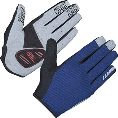 Afbeelding van GripGrab Shark Padded Lange Vinger Zomer MTB Gravel Fietshandschoenen met Padding Navy Blauw Unisex Maat S