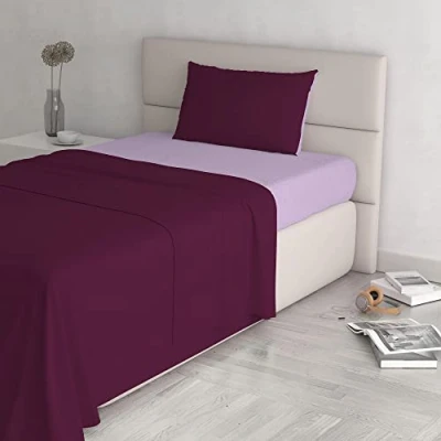 Afbeelding van Italian Bed Linen Natural Color beddengoedset, 100% katoen, paars/pruim, klein dubbel