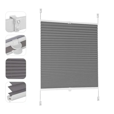 Afbeelding van Sekey plissé verduistering zonder boren, venster klembevestiging jaloezie, verstijfd, ondoorzichtige zonwering, rolgordijn, 70 x 130 cm, donkergrijs