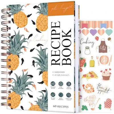Afbeelding van PLANBERRY Receptenboek leeg hardcover kookboek om in je eigen recepten te schrijven vullen familiereceptennotitieboek 60 recepten, 14 x 21 cm (ananas)