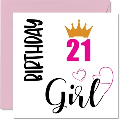 Afbeelding van 21e verjaardagskaart voor vrouwen Verjaardagsmeisje Happy Birthday kaarten 21 jarige vrouw dochter zus kleindochter neef nichtje, 145 mm x Eenentwintigste verjaardag wenskaarten cadeau