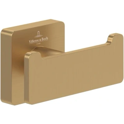 Afbeelding van Villeroy en boch wellness elements striking dubbele handdoekhaak 80 x 44 45 mm brushed gold tva15201200076