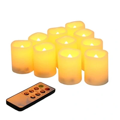 Afbeelding van Led flikkerende vlamloze votief theelichtjes kaarsen met afstandsbediening batterij aangedreven set van 10 / elektrische outdoor theelichten timer kaars voor Kerstmis, kerstversiering (batterijen