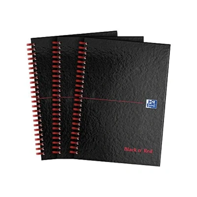 Afbeelding van Oxford Black n&#039; Red A5 glanzend draadloos notitieboek met harde kaft (verpakking van 3 stuks)