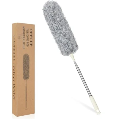 Afbeelding van OFFCUP Telescopische Plumeau,Microfiber Duster,Microvezel Plumeau met Rvs Telescoopsteel en Buigbare Hoekbezem voor Het Reinigen van Hoge Plafondventilatoren, Zonwering, Spinnenwebben(rood)