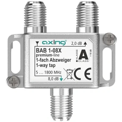 Afbeelding van Axing BAB 1 08X voudige aftakker, 8 dB 5 1800 MHz, tv data internet, kabeltelevisie