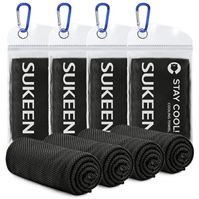 Afbeelding van Sukeen 4 stuks koelhanddoek (40 x 12 inch), ijshanddoek, zachte ademende koude handdoek, microvezel handdoek voor yoga, sport, hardlopen, sportschool, training, kamperen