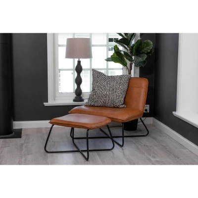 Afbeelding van Svea Selo fauteuil met voetenbank lederlook cognac PU leer