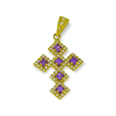 Afbeelding van Gouden Kruis Hanger 38 mm 22 Amethist Zirkonia 14 karaats