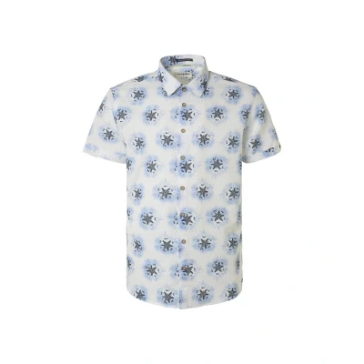 Afbeelding van No Excess Short Sleeve Overhemd Linnen Blauw Print maat XL Heren Overhemden Casual met Regular fit Pasvorm Katoen