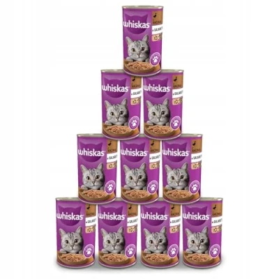 Afbeelding van Whiskas Kattenvoer, natvoer voor volwassenen, 1+ met eend in gelei, 10 blikjes (10 x 400 g)