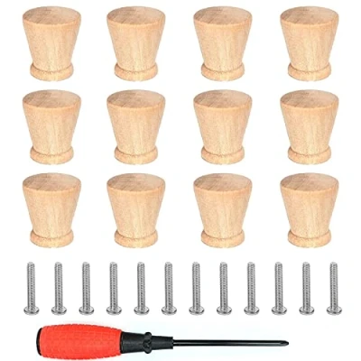 Afbeelding van luckaide 12 stuks houten meubelknoppen, ronde knoppen, kastknoppen met schroeven voor meubels, handgrepen kasten, knoppen commode, vintage ladekast, handgrepen,