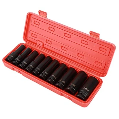 Afbeelding van Dopsleutelset, 1/2 inch 10 delige slagmoersleutel moeren set, chroom vanadium staal Slagdoppenset Kraft moerdopsleutel Slagmoeren met gereedschapskist 12 13 14 15 17 19 21 22 24 mm