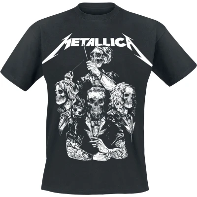 Afbeelding van Metallica S&amp;M2 Skull Tux T shirt zwart M Katoen Band merch, Bands, Schedels