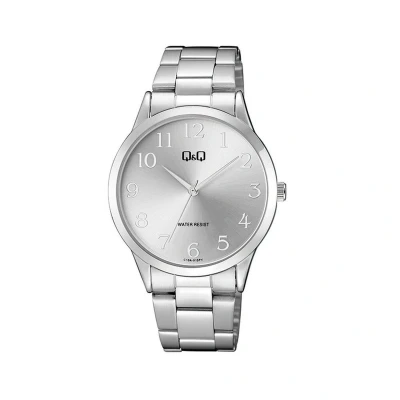 Afbeelding van Q&amp;Q C10A 015PY Horloge Analoog Unisex stalen band Rond Metaal Cijfers Zilverkleurig