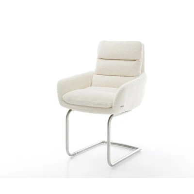 Afbeelding van sledemodel Abelia Flex met armleuning rond roestvrij staal bouclé wit