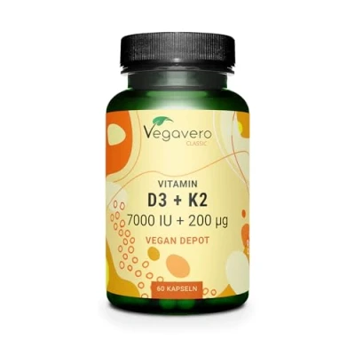 Afbeelding van Vegavero VITAMINE D3 7000 IE en 200 mcg K2 VOOR 14 MAANDEN Hoge Dosering Biobeschikbaarheid Zonder Additieven &amp; Vegan