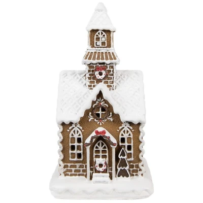 Afbeelding van Clayre &amp; Eef Gingerbread house met LED 13x11x25 cm Bruin Kunststof Peperkoekhuisje