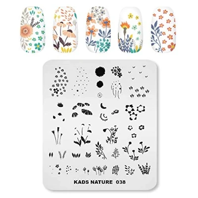 Afbeelding van KADS Nail Template Natuur Stempelen Plaat Art DIY Manicure Tool Kleine Bloemen en Bladeren Decoratie (NA038)