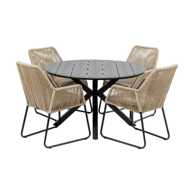 Afbeelding van 4 Seizoenen Tuinmeubelen 5 delige ronde tuinset Mona tuinstoelen ⌀120cm Cyprus tuintafel