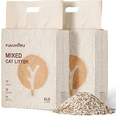 Afbeelding van FUKUMARU Kattenbakvulling Tofu, 5,4 kg gemengde appelhoutkorrels, stofvrij en licht klonterend, geurbestrijdend, afwasbaar, weinig residu