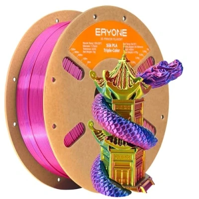 Afbeelding van ERYONE Driekleurig zijden PLA filament 1,75 mm, 3D printerfilament +/ 0,03 mm 1 kg/spoel, zijderood, geel en blauw