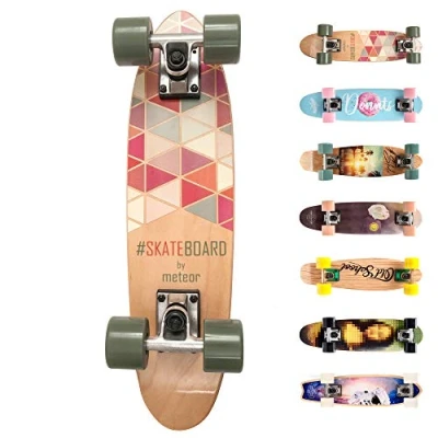 Afbeelding van Compleet Retro Houten Skateboard Ideaal voor Kinderen en Tieners Jongens Meisjes Miniboard met Print Cruiser board (SUMMER TRIANGLES)