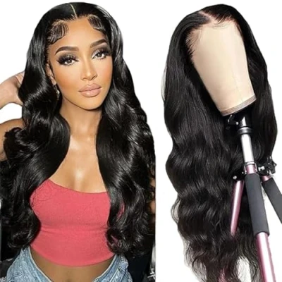 Afbeelding van Tuheerst Body Wave Human Hair Wig Real Natural Black 4X4 Lace Closure Glueless Wear and Go 100% Unprocessed Brazilian Virgin No Smell Tangle for Woman 24 Inch