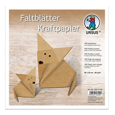 Afbeelding van Ursus 3425100 vouwbladen kraftpapier, ca. 20 x cm, van natron 80 g/m², 100 vellen, geribbeld, voor kleine en grote origami kunstenaars, ideaal creatieve knutselwerk