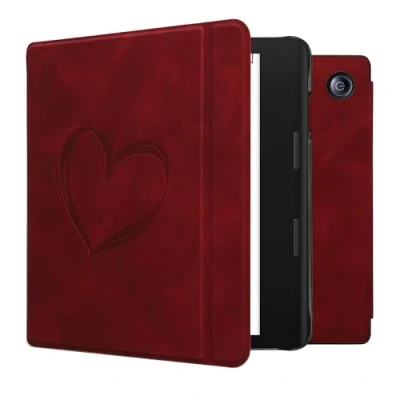 Afbeelding van kwmobile e reader hoesje geschikt voor Tolino Epos 3 hoes Ereader flip case met standaard Kunstleren cover Brushed Hart design in donkerrood