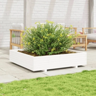 Afbeelding van Plantenbak 110x110x26,5 cm massief grenenhout wit