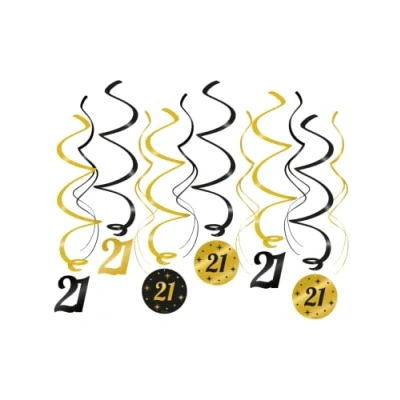 Afbeelding van Hangdecoratie Swirls 21 jaar Classy 70x14cm 6 stuks