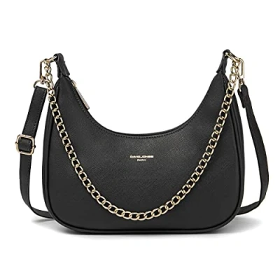 Afbeelding van David Jones Handtas met schouderriem, heuptas, dames, tas kettingen, kunstleer, stijf, onder de schouder, arm, tas, stadstas, modieus, elegant, Zwart, Eén maat, Elegant