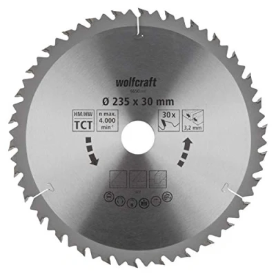 Afbeelding van Wolfcraft Cirkelzaagblad voor hout Grof zaagwerk 235mm 30 tanden Asgat 30mm Zaagdikte 3,2mm