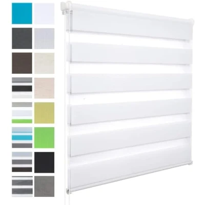 Afbeelding van WOLTU dubbel rolgordijn Klemmfix zonder boren wit 60x130cm (BxH), duo zebra raamrolgordijn klem zijtrek Easyfix doorschijnend &amp; verduisterend