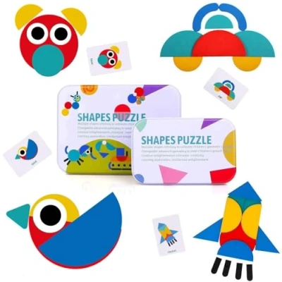 Afbeelding van BBLIKE Tangram Montessori houten puzzel van 36 stuks, inclusief 60 stuks design stapelkaarten, spelletjes en educatief speelgoed, classificatie kinderen