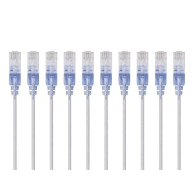 Afbeelding van Monoprice Set van 10 Cat6A Ethernet patchkabels 0,9 m Wit Internet Netwerkkabel RJ45, 550 MHz, UTP, zuiver blank koperdraad, 10G, 30 AWG, AWG