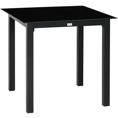 Afbeelding van Outsunny Tuinset, Vierkante Eettafel voor de Tuin, Balkon Tafel 4 Personen, Terrastafel met Gehard Glas Tafelblad, Aluminium, Zwart, 80 x 74 cm.