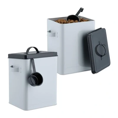 Afbeelding van Relaxdays voercontainer hond set van 2 metaal 5,5 l voedselcontainer kat lepel