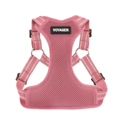 Afbeelding van Voyager Verstelbaar hondenharnas met reflecterende strepen door Best Pet Supplies, Sterk Full Body Vest, voorkomt trekken, riem D ring, ademend Roze, M