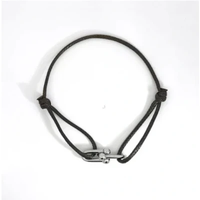 Afbeelding van Zwart koord armbandje met zilveren dubbele bedels
