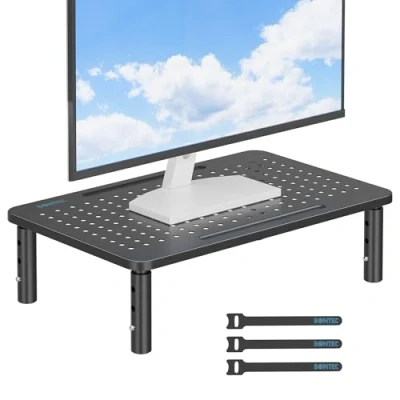Afbeelding van BONTEC Monitorstandaard Verhoger, 3 in Hoogte Verstelbare voor Bureau, Computermonitorverhoger met Mesh Platform Laptop, Computer, iMac, PC tot 20KG, Inclusief Kabelbinders