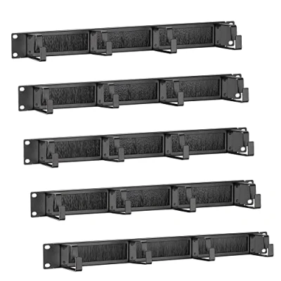 Afbeelding van kwmobile 1U 19&quot; Kabelbeheer Beugels Set van 5 Stalen Server Rek Kabel Organizers voor Glasvezel, Netwerk, Patchkabels met Borstels