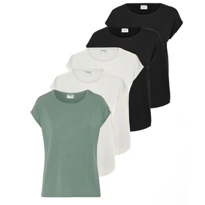 Afbeelding van VERO MODA Dames VMAVA Effen SS TOP GA 5PACK L Veelkleurig (2x Sneeuwwitje/2x Zwart/1x Lauwerkrans)