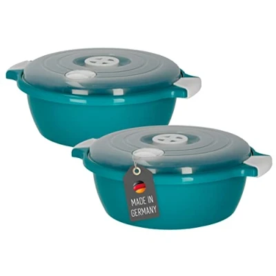 Afbeelding van Lantelme® Magnetronkom potten servies kookpan set van 2, groen, met 2,0 liter kleur groente stoomventiel, stapelbaar, vaatwasmachinebestendig Dimensies 22cm x 9cm…