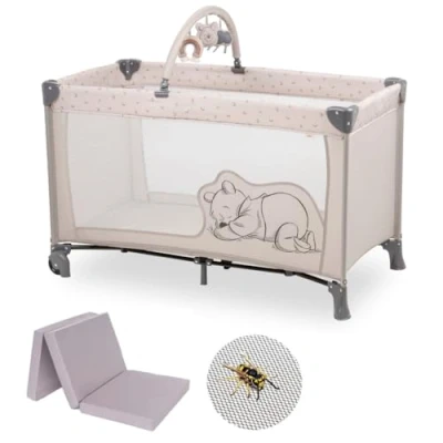 Afbeelding van Hauck Reisbed Dream N Play Go met matras, opvouwbaar babyreisbed voor kinderen tas, speelboog en insectenbescherming, Disney Poeh Rainbow Beige