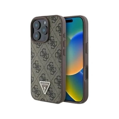 Afbeelding van Guess GUHCP16LP4TDPW iPhone 16 Pro 6,3&quot; bruin/bruin hardcase Leer 4G Triangle Strass